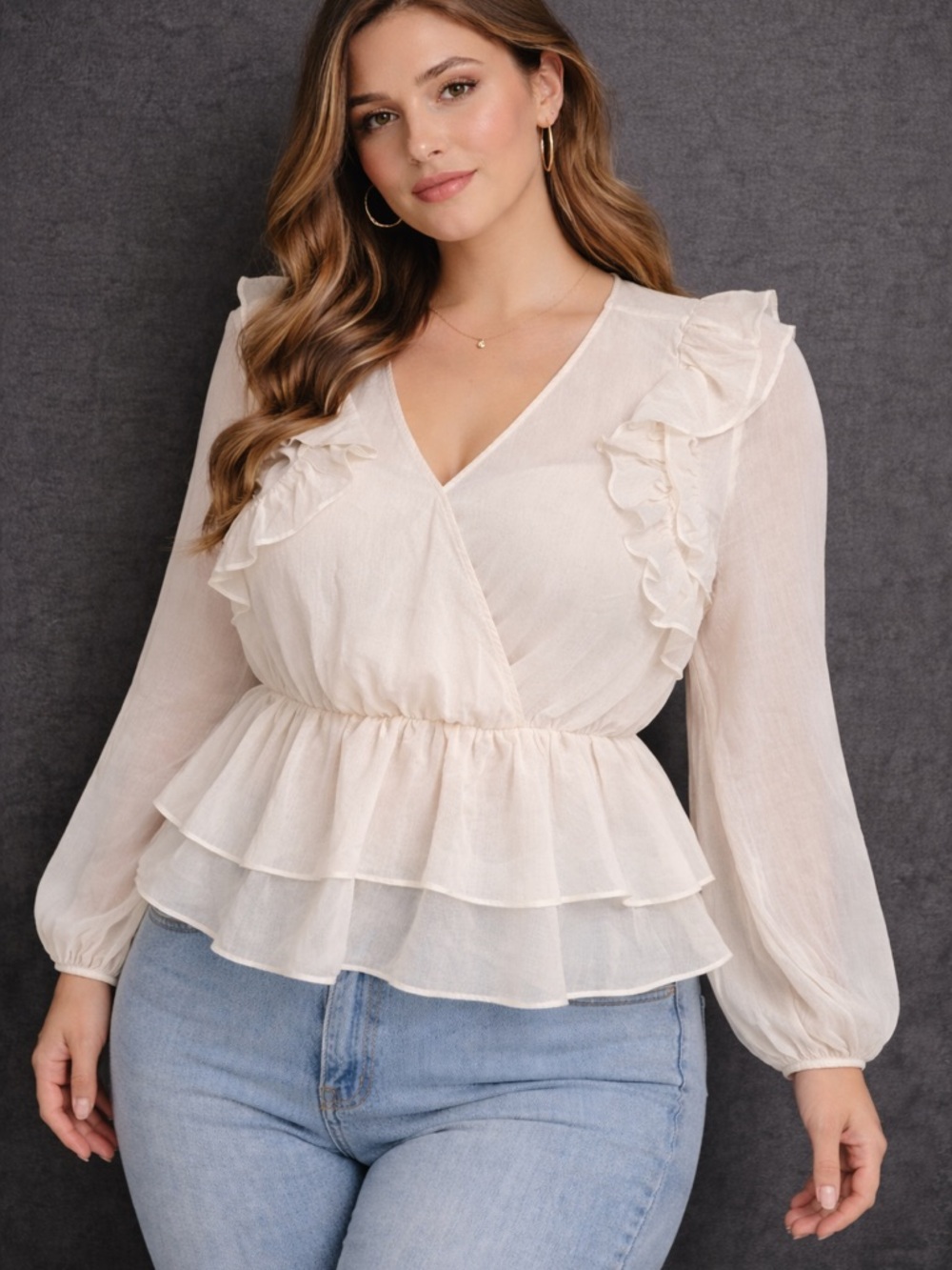 torrid Cream Ruffle Peplum Wrap Blouse